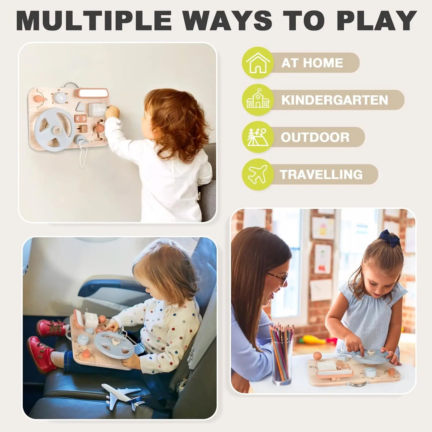 Fidtoy Montessori Busy Board Wooden Car Dashboard Toy for Toddlers Travel Sensory Activity Board