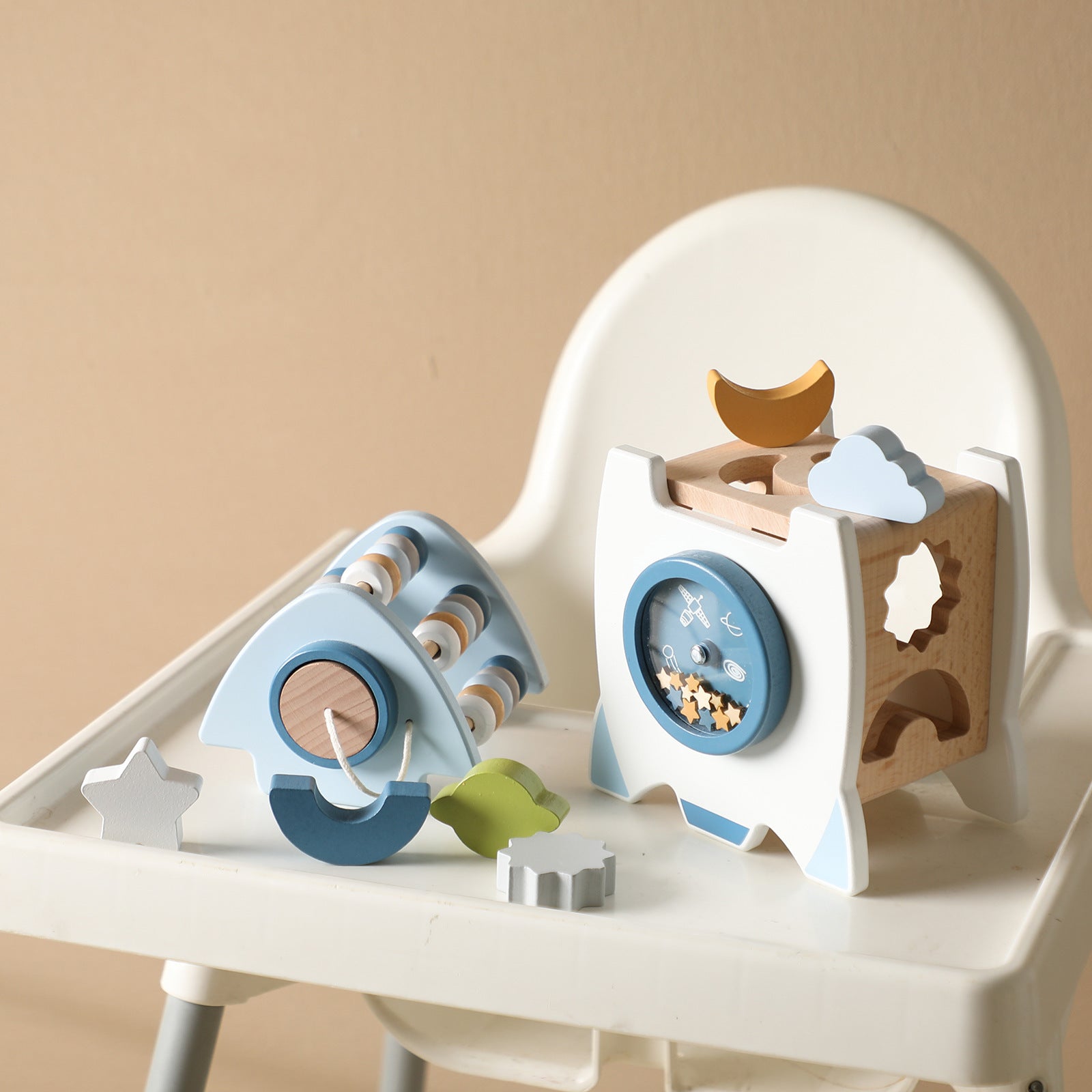 Cubo de actividades Fidtoy Rocket Juguete de madera Montessori para niños pequeños