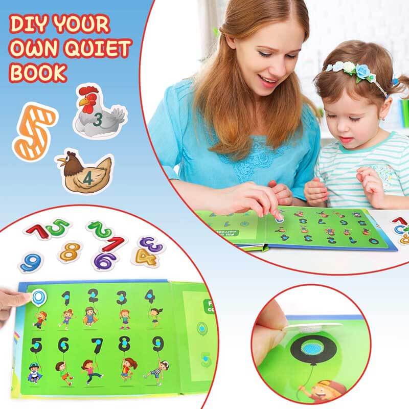 Fidtoy Montessori Quiet Book for Toddlers | Interactive Educational Activity Book for Learning Numbers, Animals, Vegetables & Traffic