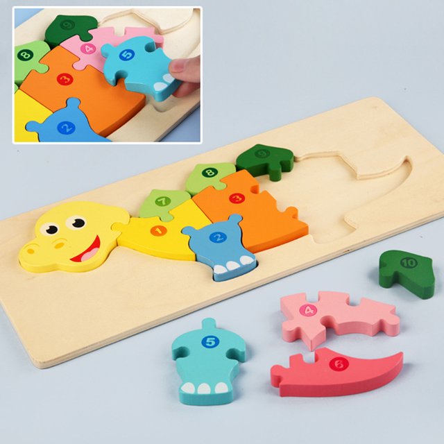 Fidtoy Puzzle en Bois 3D Dinosaure, Planche d'Animaux en Bois pour Tout-petits, Puzzle Dino Assorti pour la Maternelle, Jouet de Motricité Fine et de Reconnaissance des Couleurs pour les 2-6 Ans