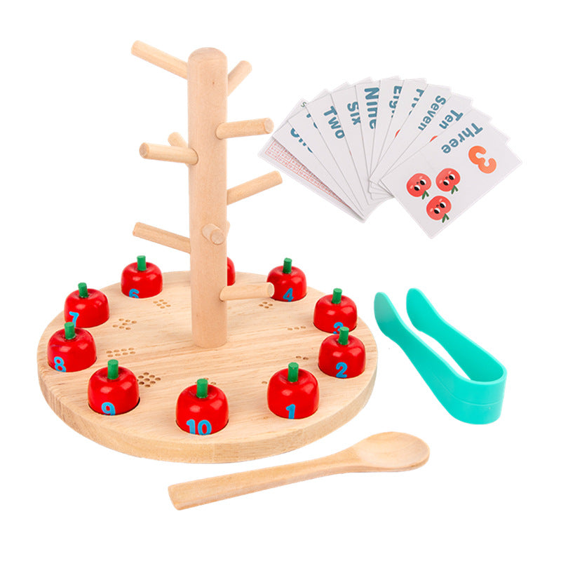 Jeu Fidtoy Montessori en bois de cueillette de pommes – Jouet éducatif de comptage et de mathématiques pour les enfants de 4 à 6 ans