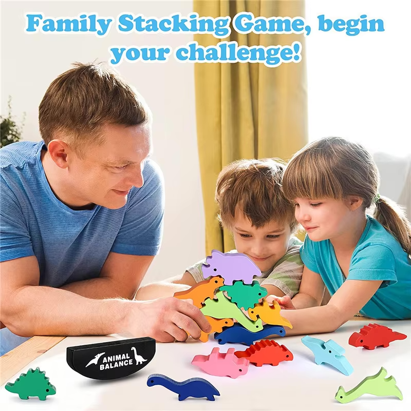 Fidtoy Montessori Wooden Balance Blocks for Kids Ages 3-12 – Dinosaur & Animal Stacking Toy for Educational Play