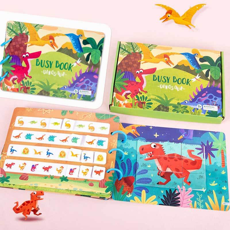 Livre d'activités Montessori Fidtoy pour tout-petits avec dinosaures et activités à la ferme