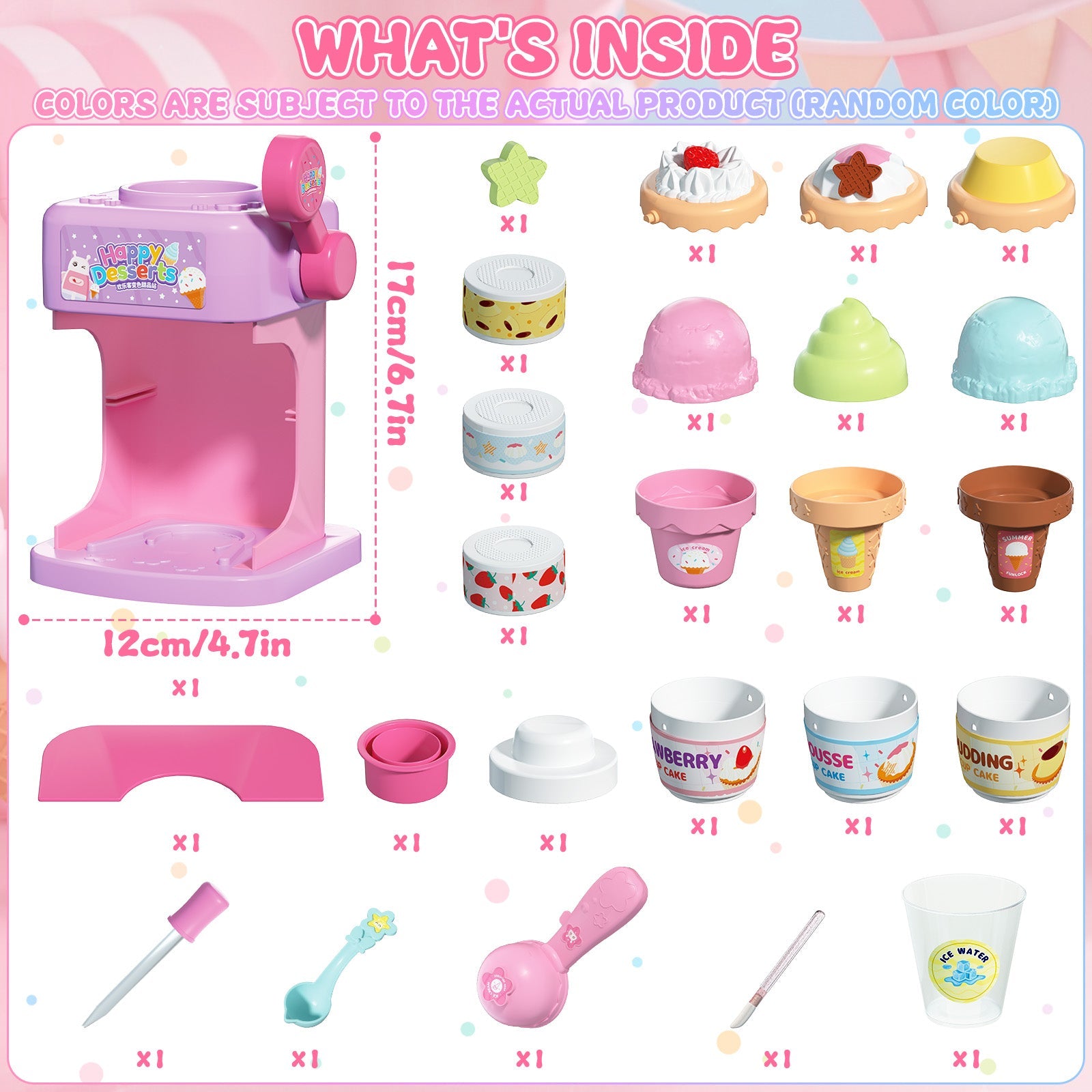Juego de cocina 2 en 1 que cambia de color para postres - Juguete de helado y pastel con cambio de color con agua helada, juguetes de cocina de juego de imitación para niños, regalos de cumpleaños para niñas y niños