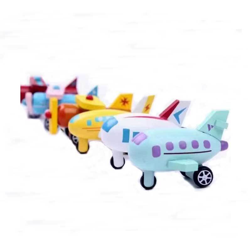 Fidtoy Wooden Rolling Airplane & Vehicle Set | Push-and-Roll Toy for Toddlers