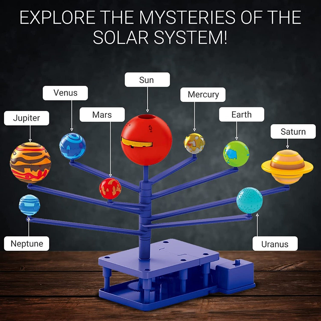 Fidtoy STEM Rotating Planets and Planet Projector DIY Kit for Kids Ages 8+, Motorized Solar System Model Kit, Plastic Space Science Toy with 8 Planets, Planetarium Projector, Paint and Brush Activity