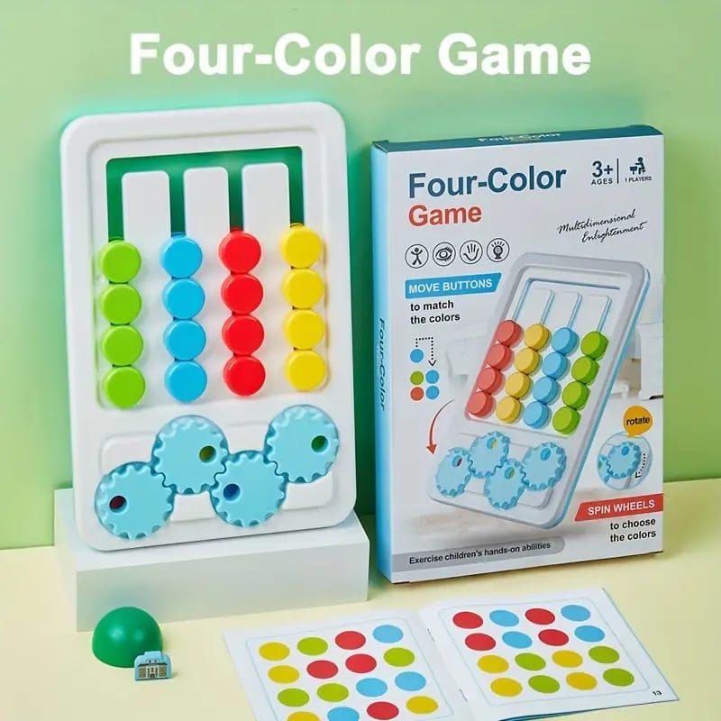 Fidtoy 2-en-1 Jeu de logique d'engrenages à motifs à quatre couleurs, Puzzle d'engrenages manuel en plastique de correspondance de couleurs, Jouet de logique de conscience spatiale et de numératie pour les 2-6 ans
