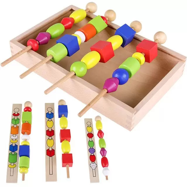 Fidtoy Perles à enfiler en bois pour tout-petits, jouet d'apprentissage des habiletés motrices fines, perles de laçage Montessori pour le jeu calme préscolaire