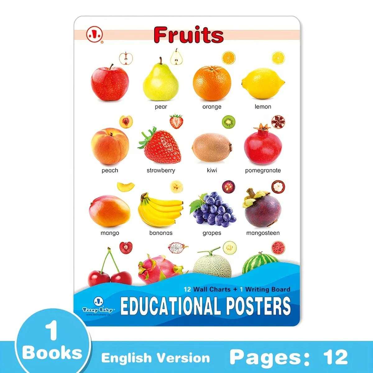 Affiches éducatives de reconnaissance d'objets 12 en 1 Fidtoy avec tableau effaçable, affiches murales pour salles de classe préscolaires pour l'alphabet, les chiffres, les fruits, les animaux, les couleurs et les formes, âges 2 à 6