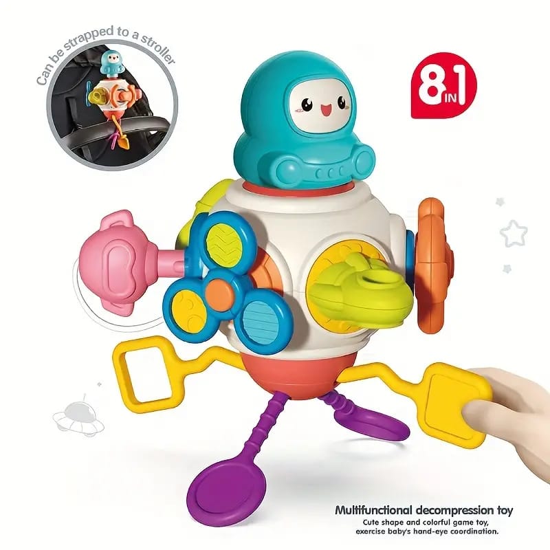 Fidtoy 8-in-1 Multifunctional Space Busy Activity Play Set for Toddlers, Montessori Sensory Activity Cube with Buttons, Gears, Pull Cords and Sliders