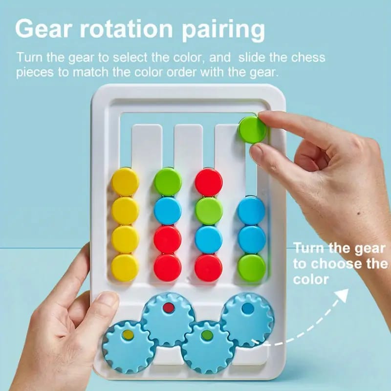 Fidtoy 2-en-1 Jeu de logique d'engrenages à motifs à quatre couleurs, Puzzle d'engrenages manuel en plastique de correspondance de couleurs, Jouet de logique de conscience spatiale et de numératie pour les 2-6 ans