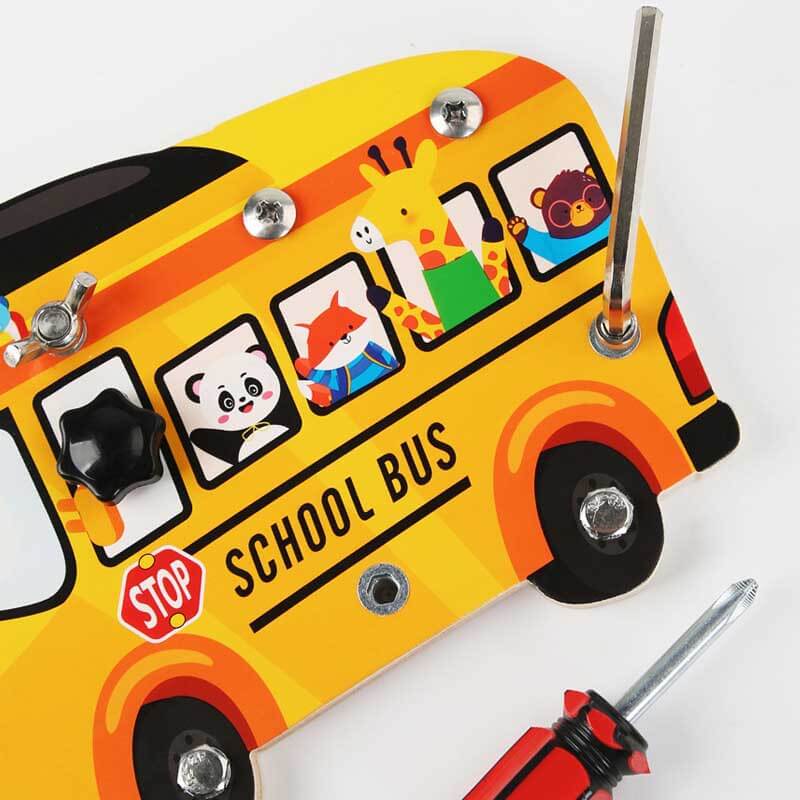 Fidtoy Wooden Busy Bus Tool Toy Construction Learning Set for Kids