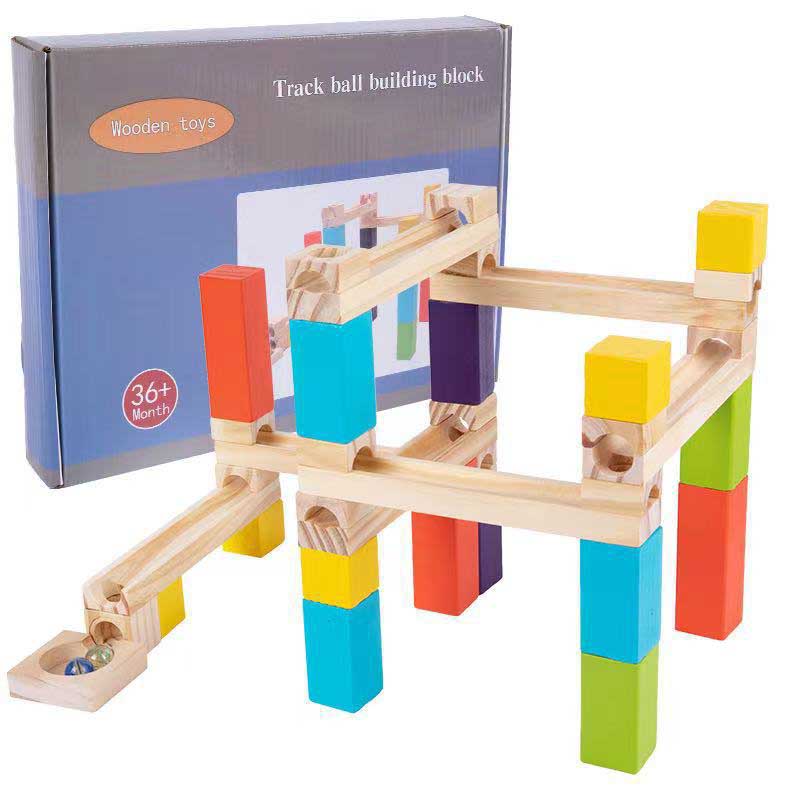 Fidtoy Wooden Marble Run Toy for Toddlers | STEM Building Blocks for Fine Motor Skills & Logical Thinking