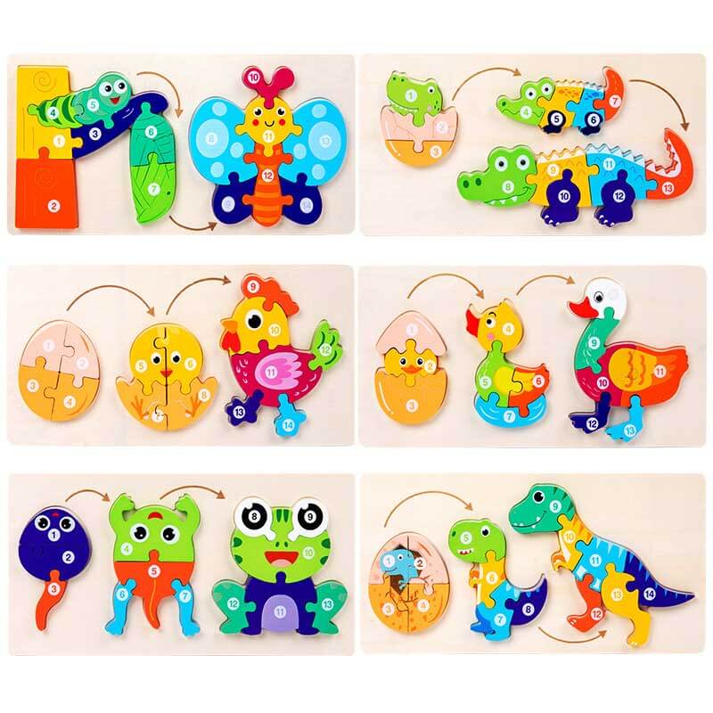 Fidtoy Juego de puzles de animales de madera – Juguete de aprendizaje para niños pequeños con formas de animales
