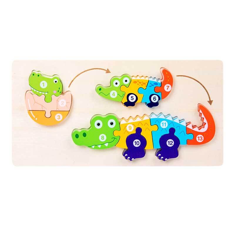 Fidtoy Juego de puzles de animales de madera – Juguete de aprendizaje para niños pequeños con formas de animales