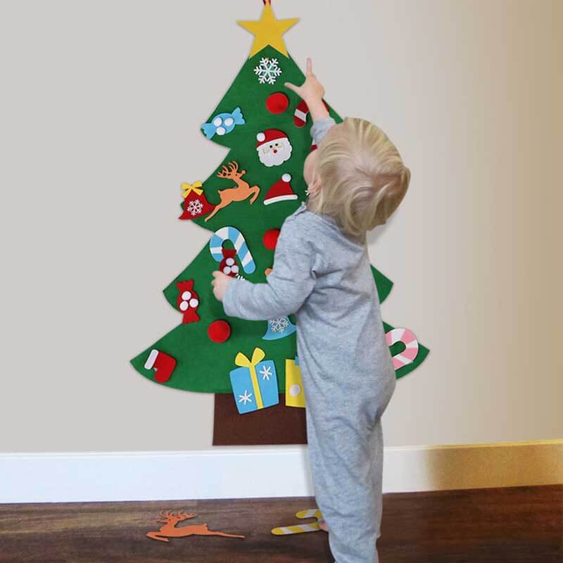 Juego de árbol de Navidad de fieltro DIY Fidtoy con 30 adornos – Actividad navideña Montessori para niños pequeños