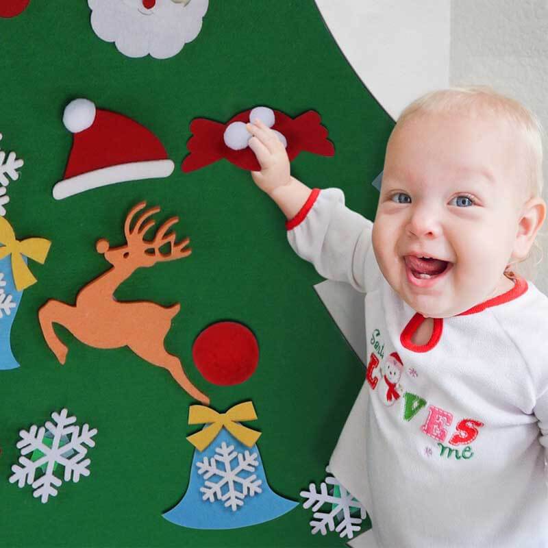 Juego de árbol de Navidad de fieltro DIY Fidtoy con 30 adornos – Actividad navideña Montessori para niños pequeños