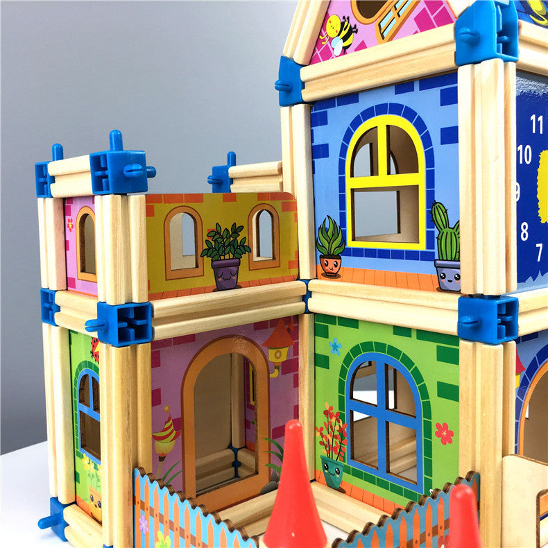 Juego de construcción de casa de madera 3D Fidtoy para juego creativo de niños