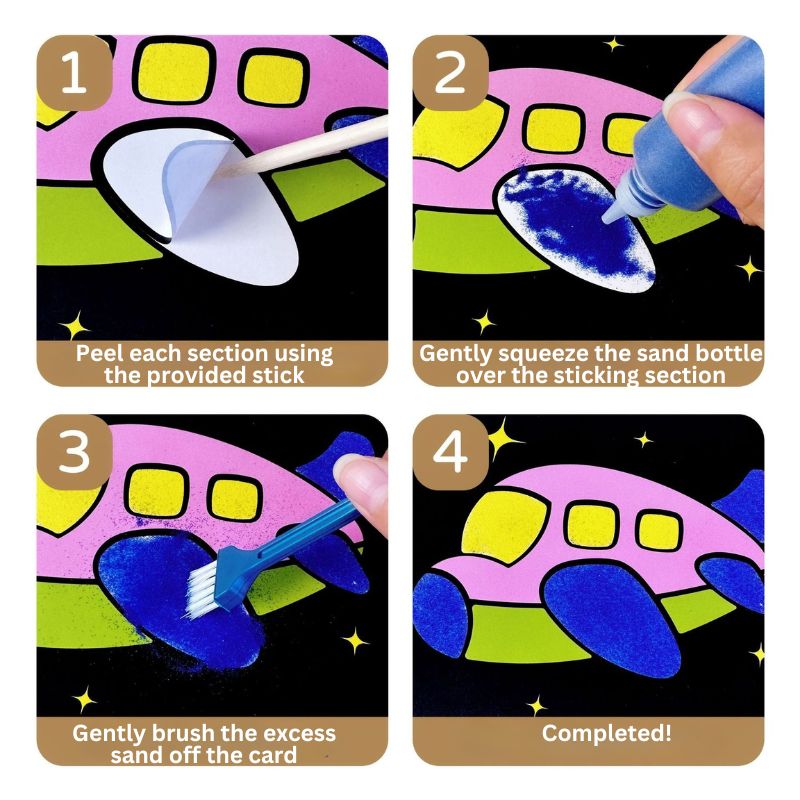 Kit de arte con arena para niños con arena de colores y tarjetas creativas
