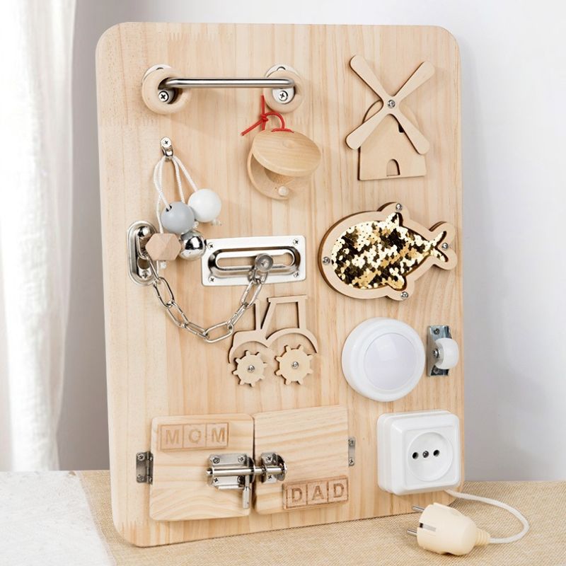 Tabla Sensorial Montessori para Juego Tranquilo - Tabla de Actividades de Madera Natural
