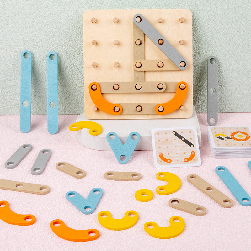 Montessori Tablero de Geometría de Madera con Clavos de Patrones de Formas de Juguete