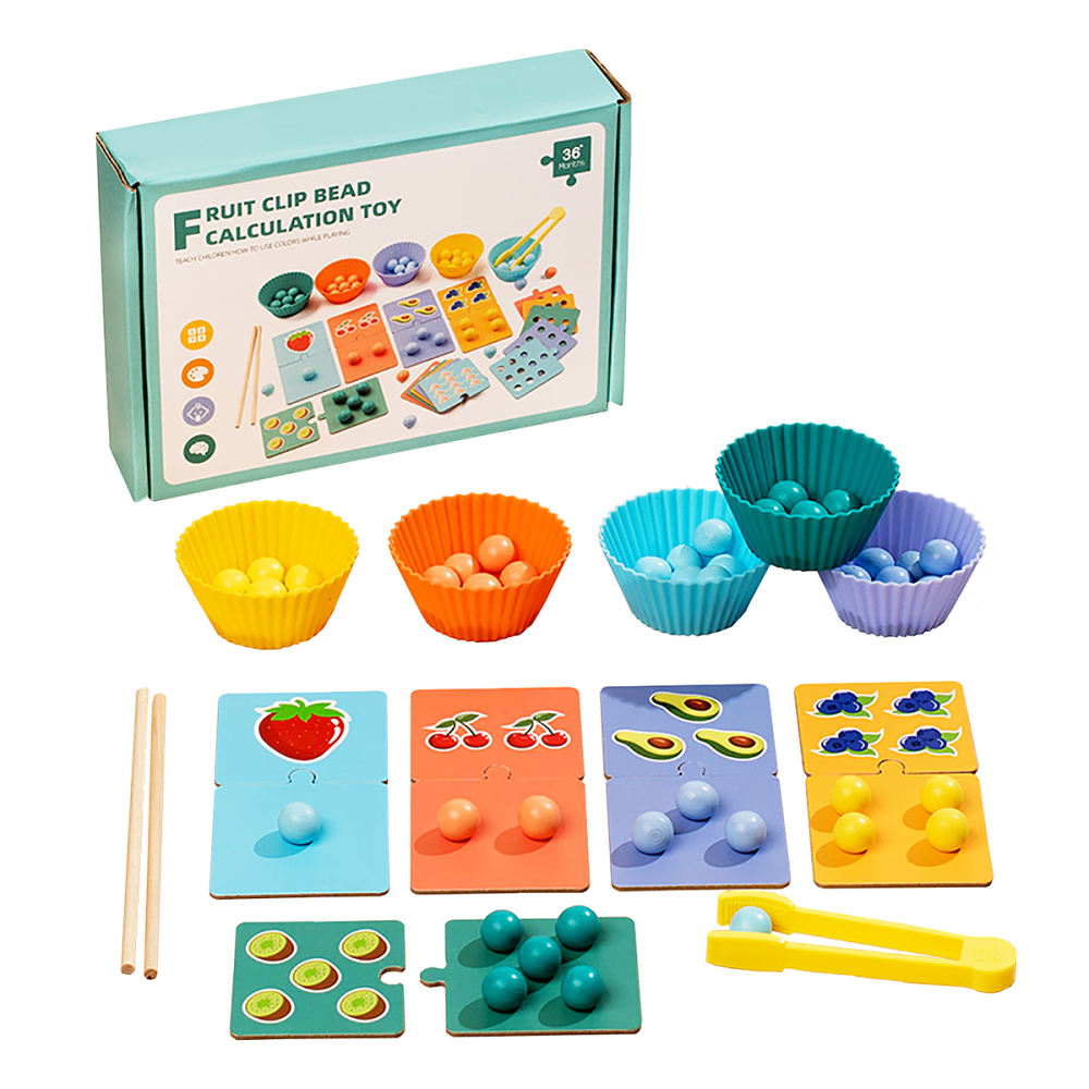 Fidtoy Wooden Fruit Clip Bead Calculation Number Counting Toy Color Sorting Fine Motor Math Toy for Kids Ages 2 to 6