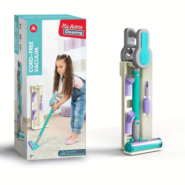 Fidtoy 4-in-1 Blue Electronic Pretend Play Little Helper Vacuum for Kids, Realistic Cleaning Role Play Toy with Upright and Handheld Modes, 3 Nozzles, Motor Skills Toy Age 3+