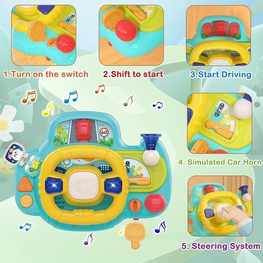 Fidtoy Interactive Steering Wheel Navigation Bridge Play Set for Babies Car Ride Pretend Driving Toy