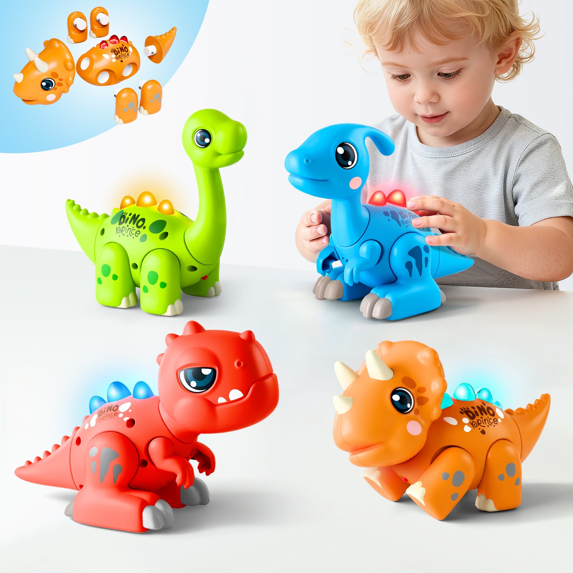 Fidtoy Jouet à assembler Dinosaure avec lumières et sons pour tout-petits