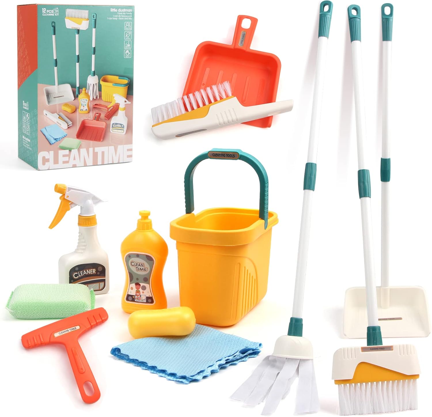 Fidtoy Children Clean Time Cleaning Set for Toddlers – Pretend Play Cleaning Toy Kit with Broom Mop Bucket Dustpan Role Play Housekeeping Set for Kids Ages 2-6