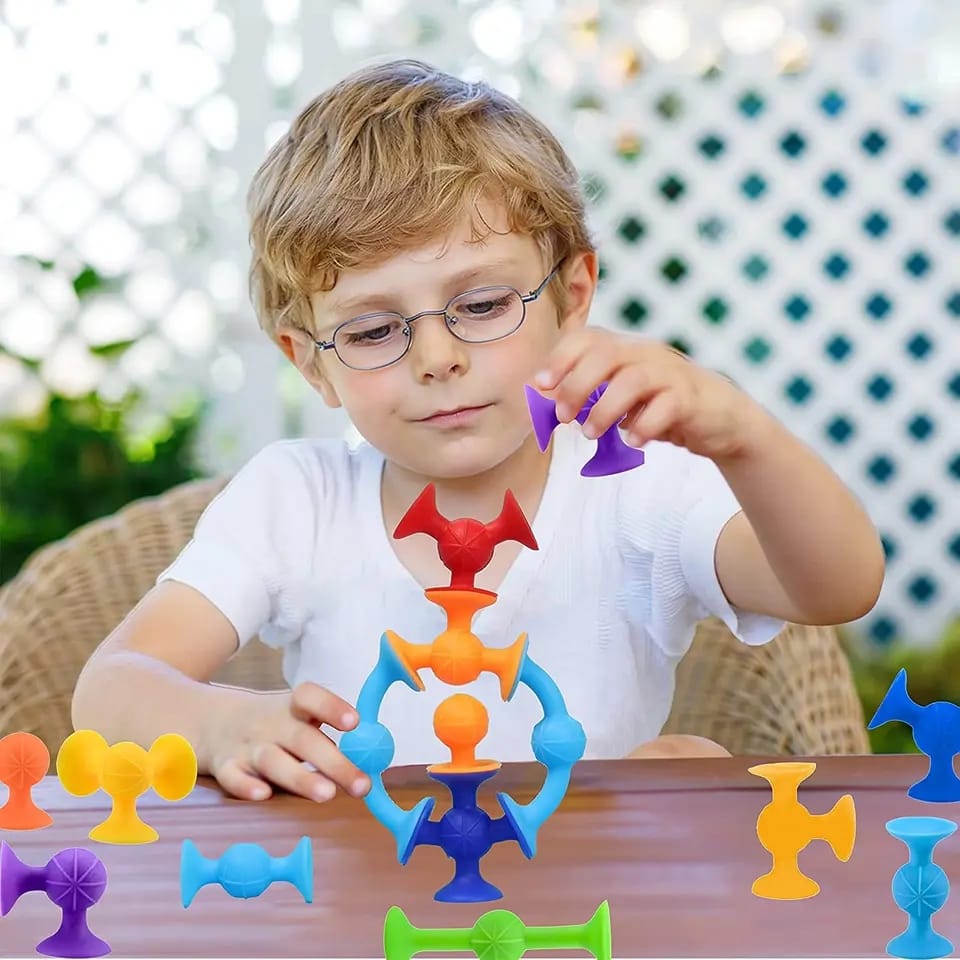 Fidtoy 36 Pieces Suction Cups Sensory Construction Building Blocks, Colorful Suction Cup Bath Toy, Fine Motor Sorting and Stacking Toy Ages 2-6