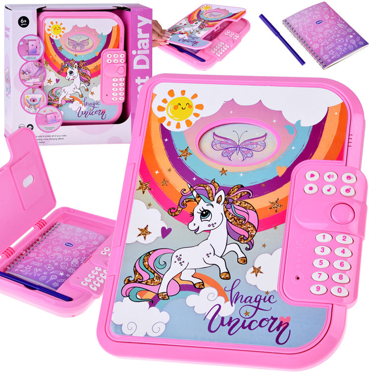 Fidtoy 2 in 1 Interactive Coded Secret Magical Unicorn Diary, Pink Password Diary with Recording, Playback, Voice Changer, Hidden Storage, Notebook and Marker Ages 6+