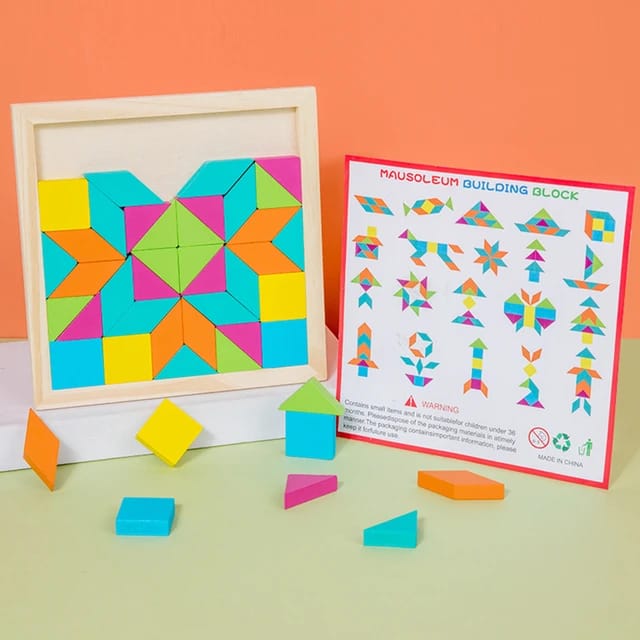 Motif de formes géométriques en bois, puzzle Tangram - 533