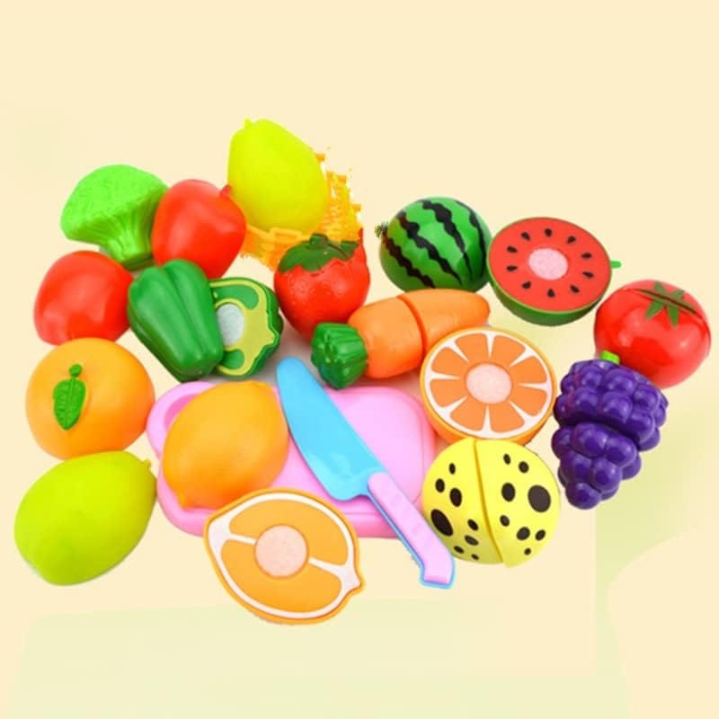 Fidtoy Plastic Mix Vegetables and Fruits Cutting Set 15 Pieces Pretend Kitchen Food Toy for Kids Ages 2-6