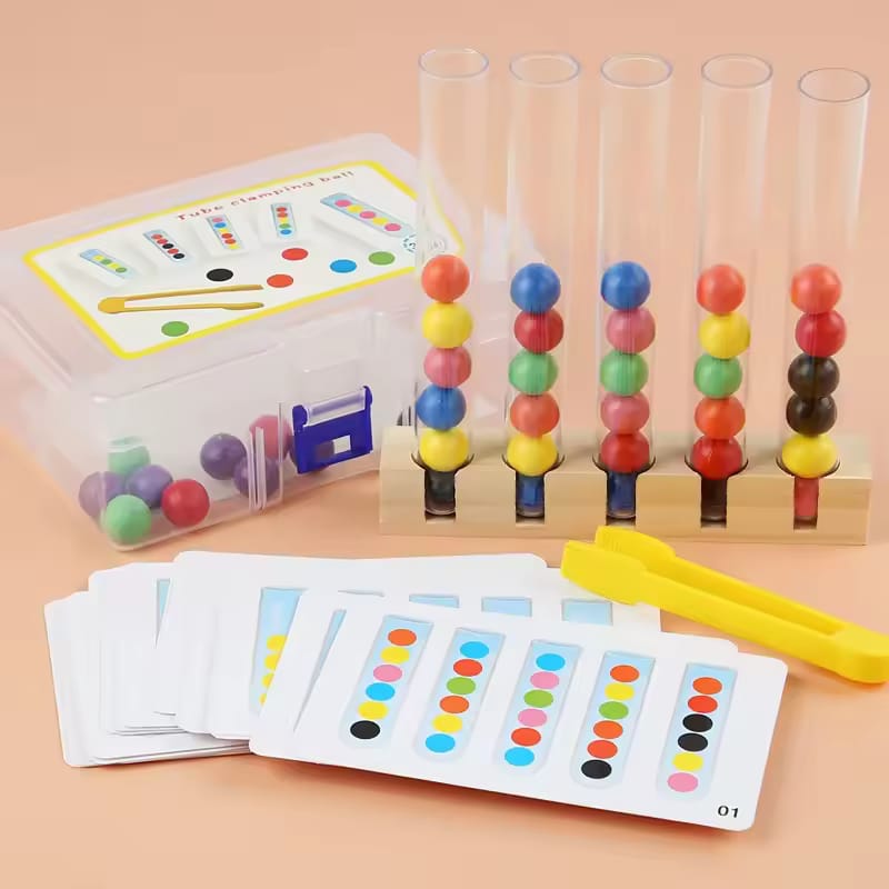 Fidtoy Colorful Clip Beads Test Tube with 48 Pattern Challenge – Fine Motor Skills Color Sorting & Pattern Matching Learning Toy for Kids Ages 3-6