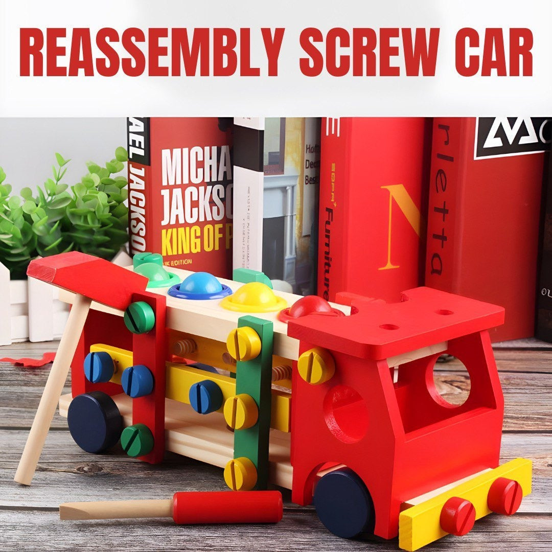 Fidtoy Kit de voiture en bois à remonter avec écrous et vis, jouet de construction pour enfants de 3 à 8 ans