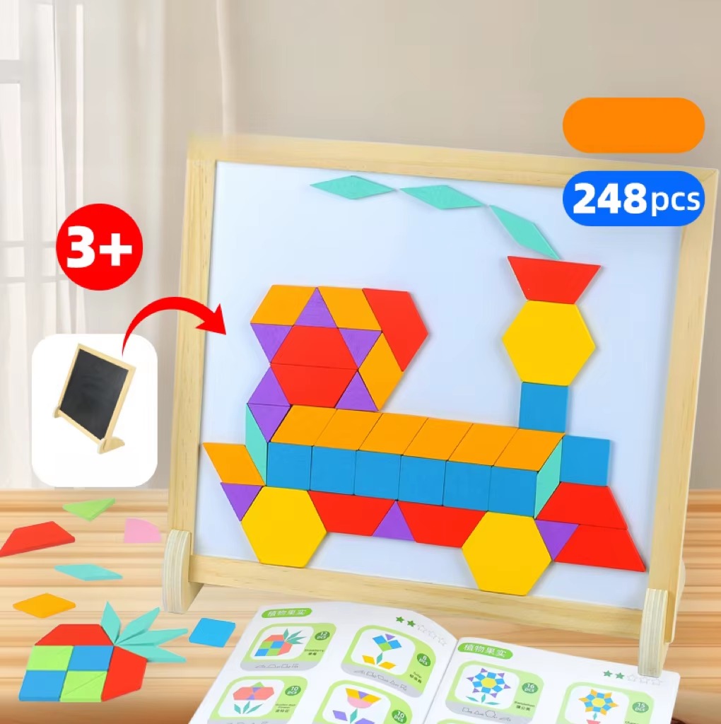 Fidtoy Magnetic Geometry Wooden Puzzle Drawing Board 168 Pieces Shape Learning Toy Age 2-5