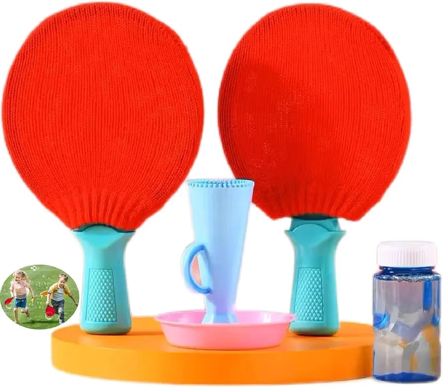 Fidtoy Magic Bubble Tennis Playset Activity for Kids Outdoor Bouncing Bubble Racket Game Age 2-6