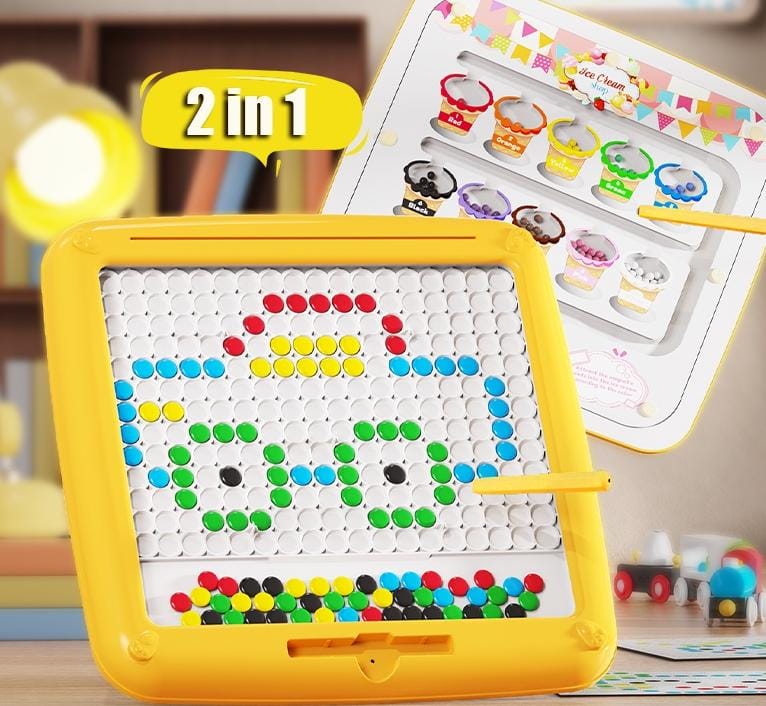 Fidtoy Tableau de tri des couleurs et de dessin de labyrinthe de perles magnétiques 2 en 1, labyrinthe magnétique double face en plastique et tableau de gribouillage, jouet de voyage pour la motricité fine pour le comptage des couleurs, 3 ans et plus
