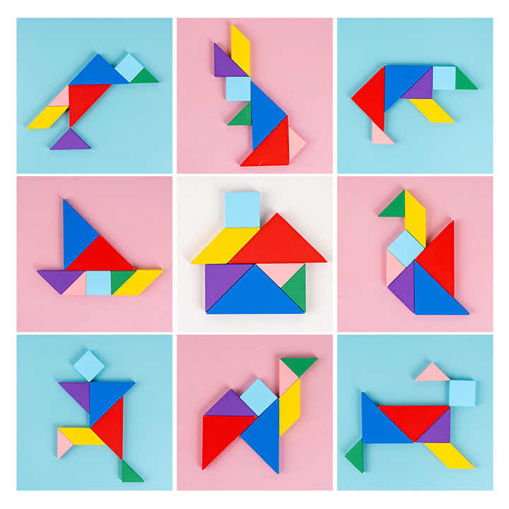 Fidtoy Casse-tête Tangram 3 en 1, Puzzle en Bois de Véhicules, Jeu d'apprentissage pour la Reconnaissance des Couleurs et la Motricité Fine, dès 3 Ans
