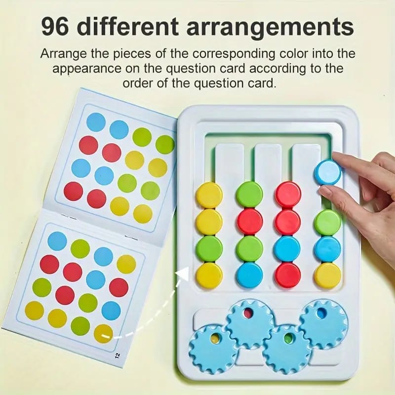 Fidtoy 2-en-1 Jeu de logique d'engrenages à motifs à quatre couleurs, Puzzle d'engrenages manuel en plastique de correspondance de couleurs, Jouet de logique de conscience spatiale et de numératie pour les 2-6 ans