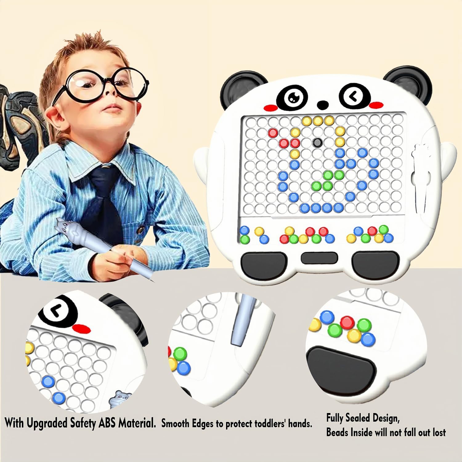 Fidtoy Panda Magnetic Drawing Bead Tablet Plastic Mess Free Magnetic Bead Drawing Board for Kids Ages 3+