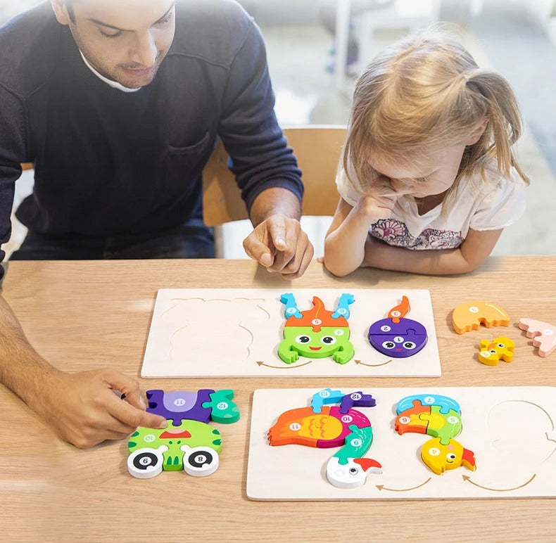 Fidtoy 3D Cognitive Puzzle of Animal Growth - Random Animals, Wooden Animal Growth Puzzle with Numbered Pieces, Montessori Nature Learning Toy for Kids