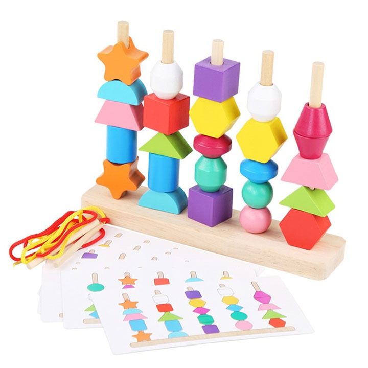 Five Column Sequencing Wooden Puzzle with Lacing - 111