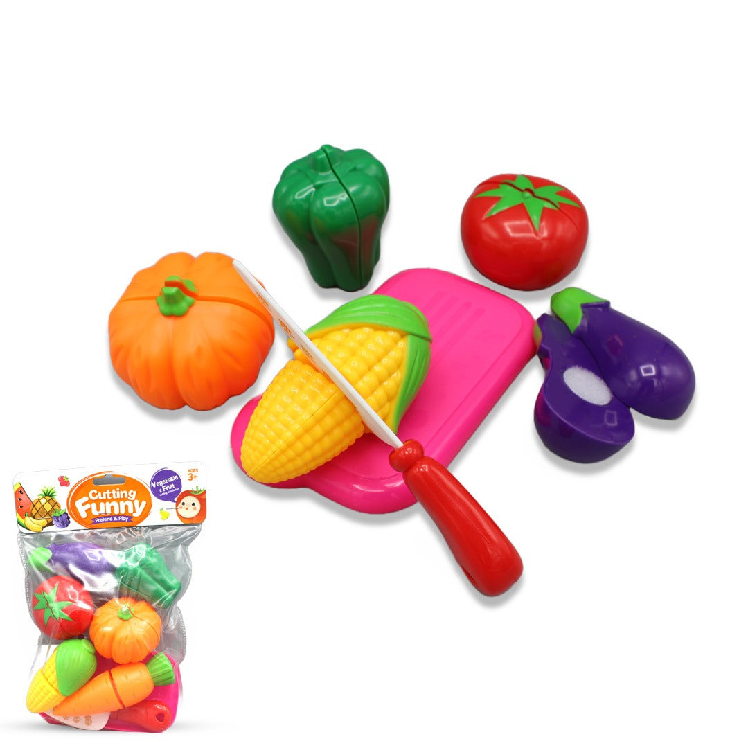 Fidtoy Vegetable Cutting Play Set with Knife Board for Kids | Plastic Pretend Food Cutting Toy, Fruits & Vegetables, Kitchen Role Play, Fine Motor Skills & Imaginative Play Age 2-6