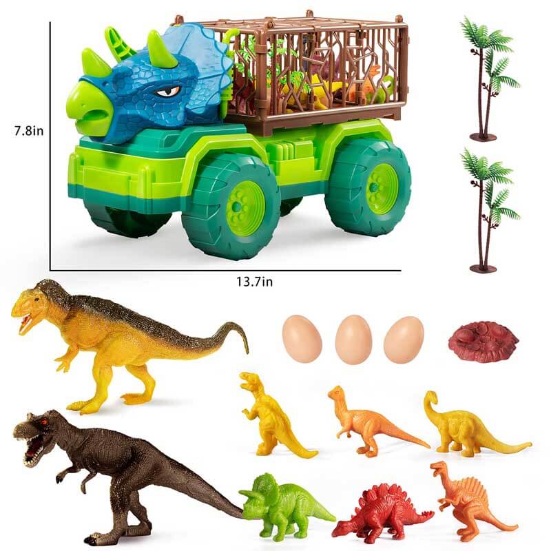 Fidtoy Dinosaur Transport Truck Playset with 15 Realistic Dinosaurs and Activity Mat – STEM Imaginative Toy for Kids