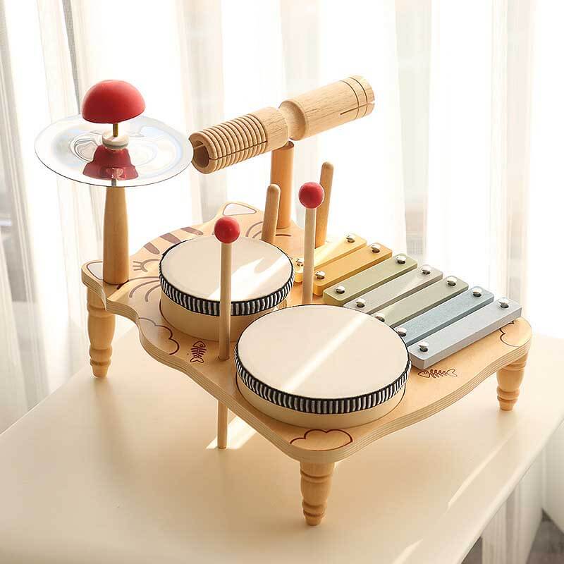 Fidtoy Ensemble d'instruments de percussion en bois pour enfants - Xylophone, Tambour, Cymbale