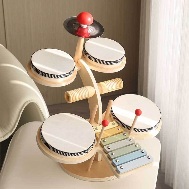 Fidtoy Ensemble d'instruments de percussion en bois pour enfants - Xylophone, Tambour, Cymbale