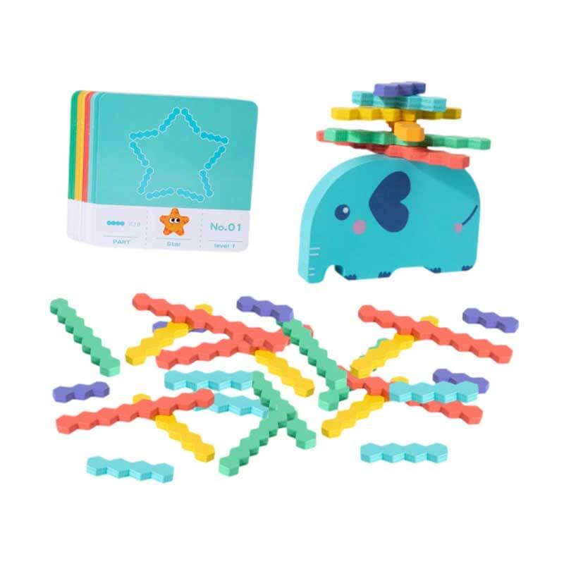 Fidtoy Elephant Balance Stacking Game for Kids 3-6 – Wooden Educational & Montessori Toy for Fine Motor Skills and Cognitive Development