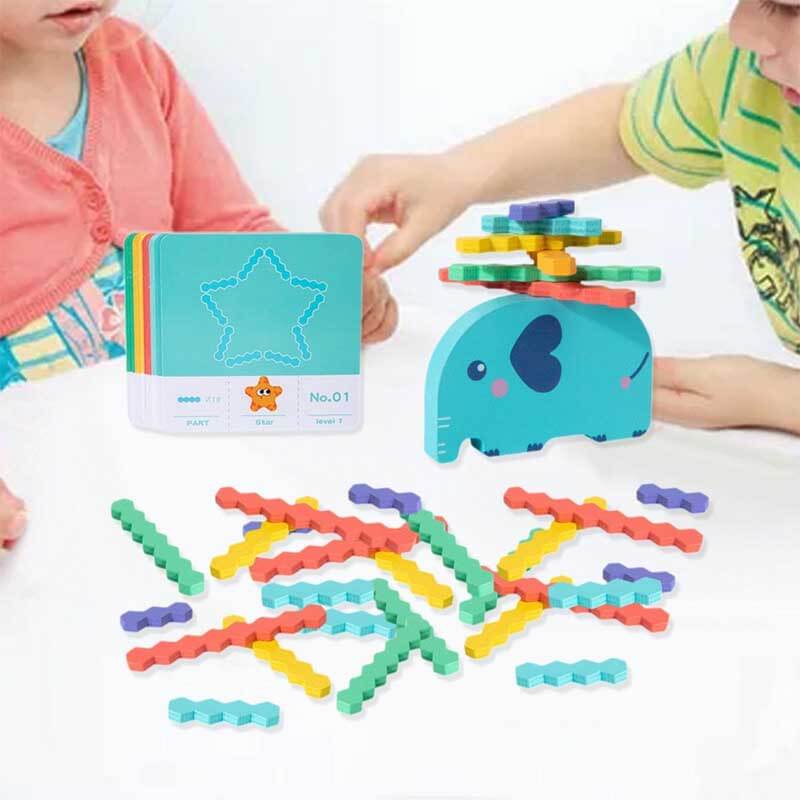 Fidtoy Elephant Balance Stacking Game for Kids 3-6 – Wooden Educational & Montessori Toy for Fine Motor Skills and Cognitive Development